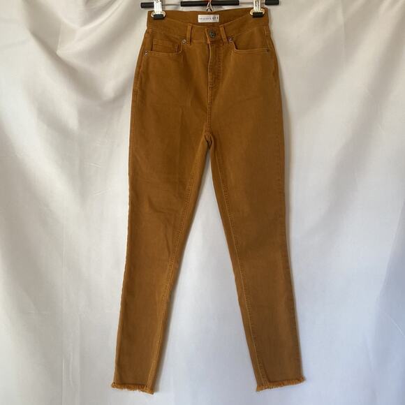 NWOT LOFT High Waist Skinny Jeans in Mustard w Frayed Ends Pockets Stretch Sz 24 - Picture 4 of 13
